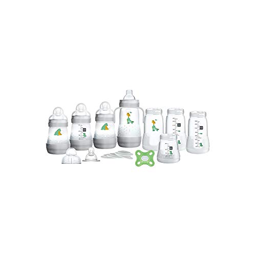 MAM"Grow with Baby" Set Baby Gift Set (19-Piece) 5 oz and 9 oz Anti-Colic Baby Bottles 0-4 Month Comfort Pacifier Unisex White