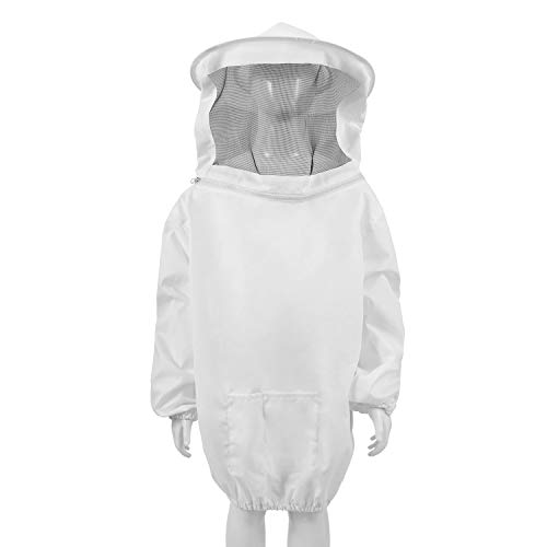 Flexzion Beekeeping Jacket - Premium Beekeeper Pull Over Suit Coat Outfit with Protective Veil Smock Hood for Bee Hive, Beginner & Commercial, Professional Bee Keeper Outfit Supplies, Kids M White