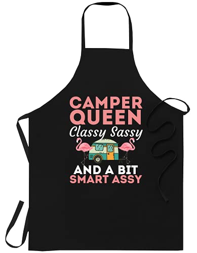 Camper Queen Classy Sassy Smart Assy Funny Camping RV Gifts T-Shirt Apron Birthday Black Kitchen Aprons - 1Size fits all for Men Women