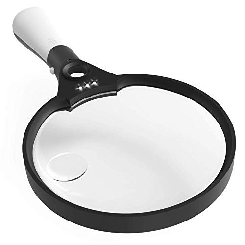 Magnifying Glass, UNIMI Magnifier 5.5 Inch Extra Large Magnifying Glass with Light, 3 Bright LED Illuminated 2X Magnifier Lens 4X 25X Zoom Lightweight Hand Held Magnifiers Lens for Reading - Black