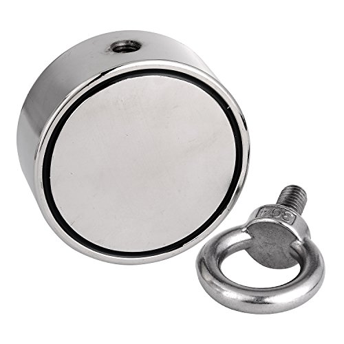 Uolor Double Side Round Neodymium Fishing Magnet, Combined 660 LBS Pulling Force Ultra Strong Neodymium Magnet with Eyebolt for Magnet Fishing and Retrieving in River - 2.36" Diameter