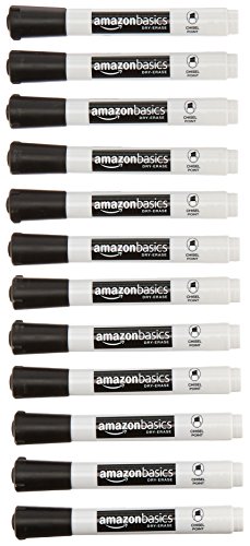 AmazonBasics Low-Odor Dry Erase White Board Markers - Chisel Tip - 12 Pack, Black