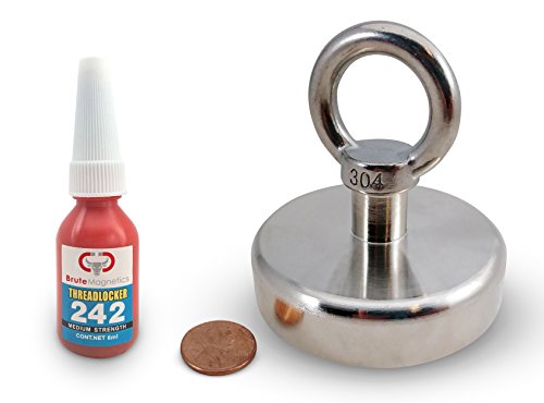 600 LBS Pulling Force, Brute Magnetics Round Neodymium Magnet with Eyebolt, 2.95" Diameter - Magnet Fishing