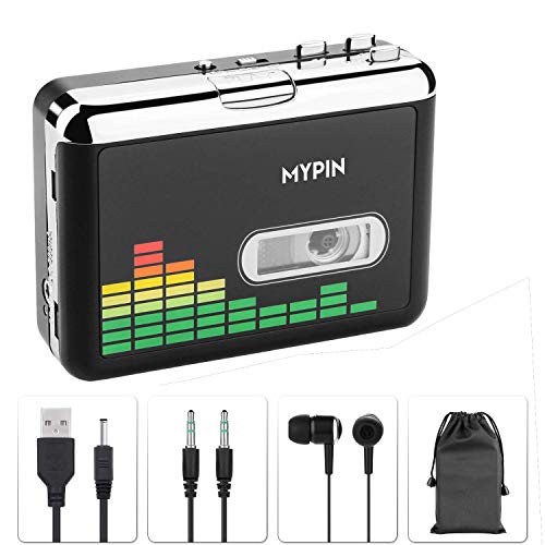 USB Cassette to MP3 Converter, Portable Walkman Cassette Audio Music Player Tape-to-MP3 Converter with Earphones, Volume Control, No PC Required (Black)