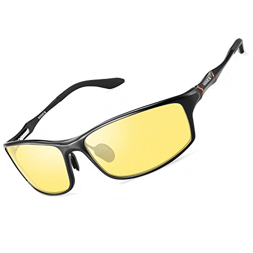 Night Vision Glasses for Men Women - SOXICK Polarized HD Driving Glasses Anti Glare UV400 Adjustable Metal Frame Yellow Lens (Balck, 2.5)
