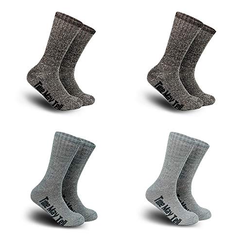 Time May Tell Mens Merino Wool Hiking Cushion Socks Pack (2Brown,Light Grey,Dark Grey(4 pairs)，US Size 9.5~13)
