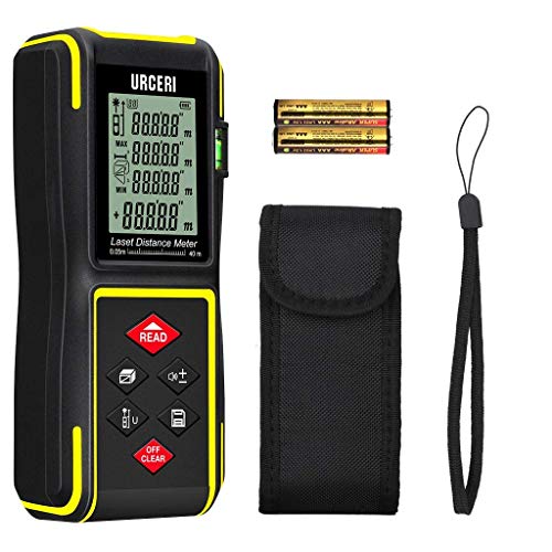 URCERI Laser Measure 131ft, Digital Laser Distance Meter with Mute Function,LCD Backlit Display and Bubble Levels, Measure Distance,Area and Volume,Pythagorean Mode Battery Included Black&Yellow