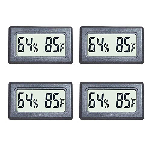 Veanic 4-Pack Mini Digital Thermometer Hygrometer Meters Gauge Indoor Large Number Display Temperature Fahrenheit (℉) Humidity for Home Office Humidors Jars Incubators Guitar Case