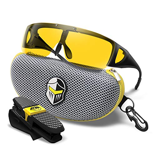BLUPOND Wrap Around Oversized Sunglasses - Fit Over Prescription Glasses for Women/Men With Flip Up Semi Polarized Yellow Anti Glare Lens - KNIGHT VISOR