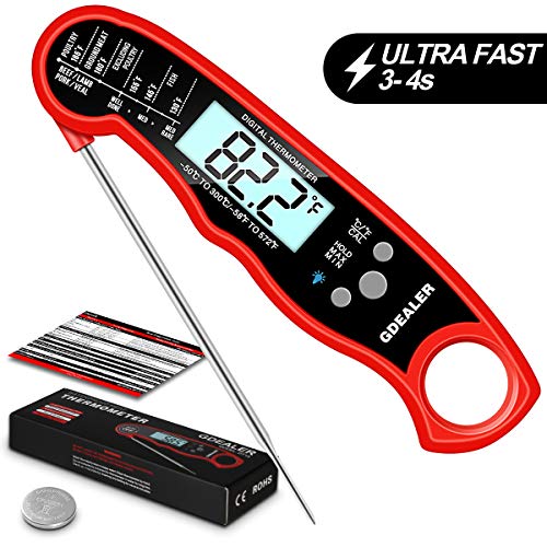 GDEALER DT15 Waterproof Digital Instant Read Meat Thermometer Ultra-FAST Cooking food Thermometer with 4.6” Folding Probe Calibration Function for Kitchen Milk Candy, BBQ Grill, Smokers
