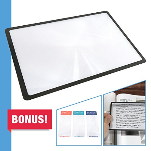 MagniPros Premium 3X (300%) Page Magnifying Lens with 3 Bonus Bookmark Magnifiers for Reading Small Prints, Low Vision Aids & Solar Projects