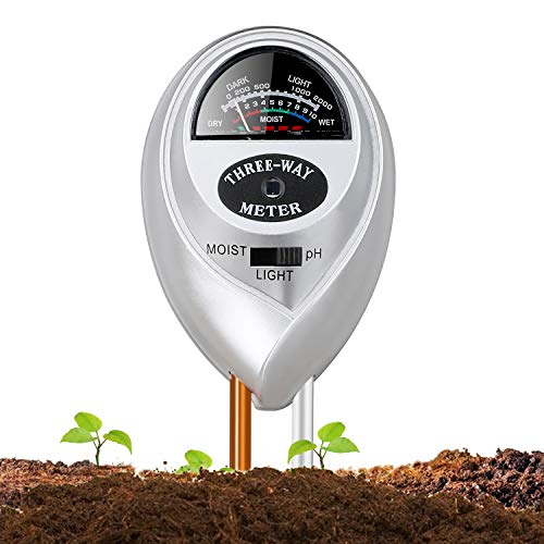 Soil pH Meter, Jellas 3-in-1 Moisture Sensor Meter/Light/pH Soil Test Kits Test Plant Moisture Meter for Garden, Farm, Lawn, Indoor & Outdoor Use（Silver） (Silver-Soil pH Meter)