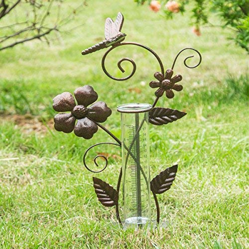 7" Dragonfly Metal and Glass Spring Rain Gauge,Outdoor Decor