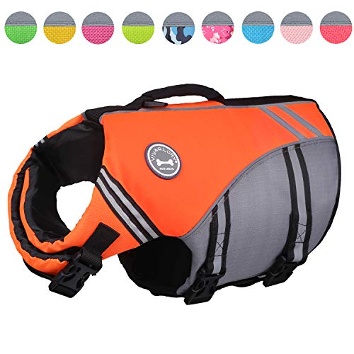 Vivaglory New Sports Style Ripstop Dog Life Jacket with Superior Buoyancy & Rescue Handle, Bright Orange, M