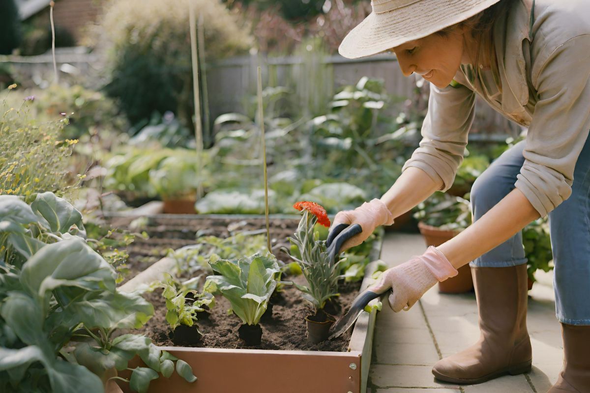 woman doing gardening and feeling good